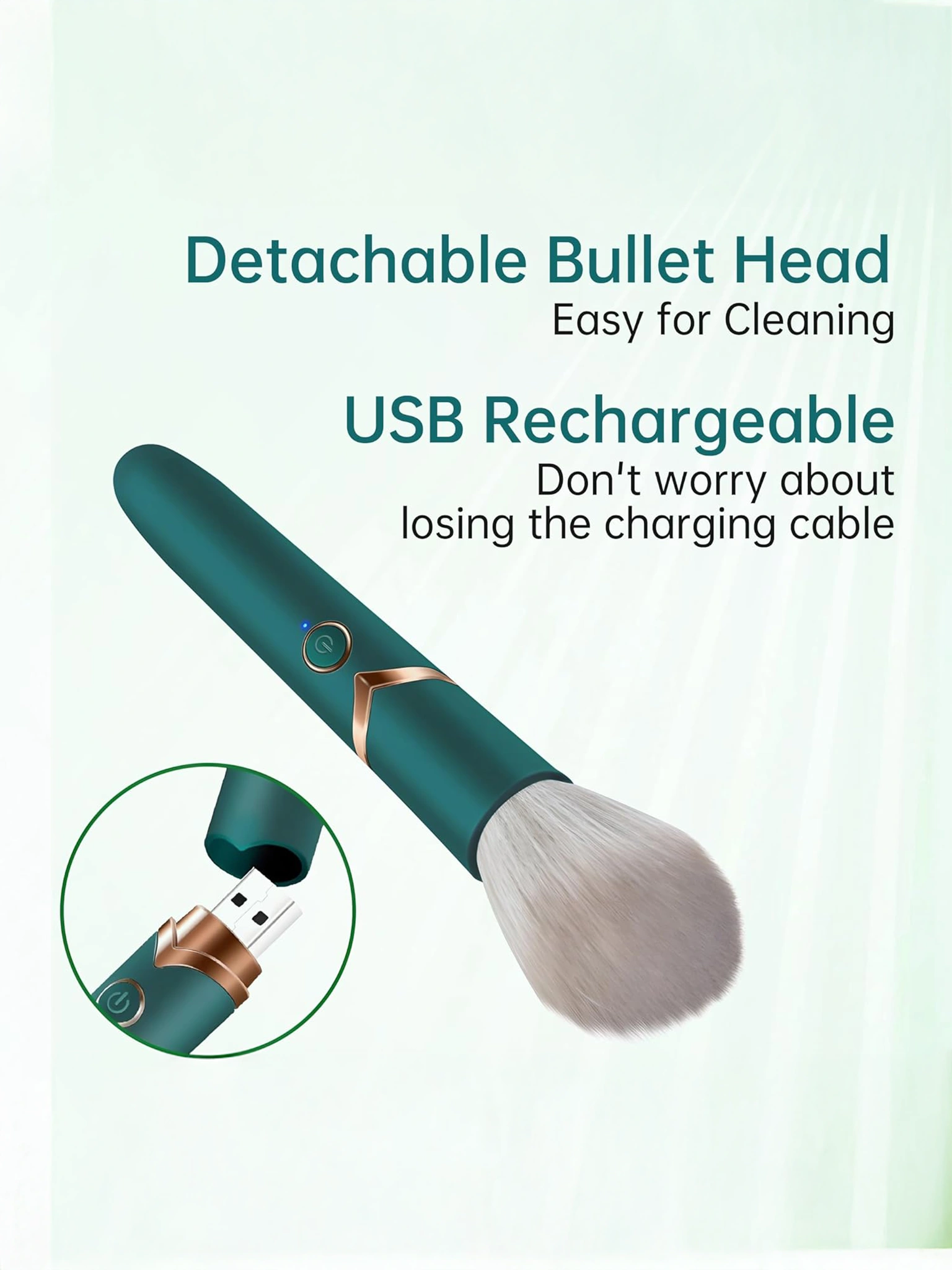 Teal makeup brush with USB charging Massage vibrator