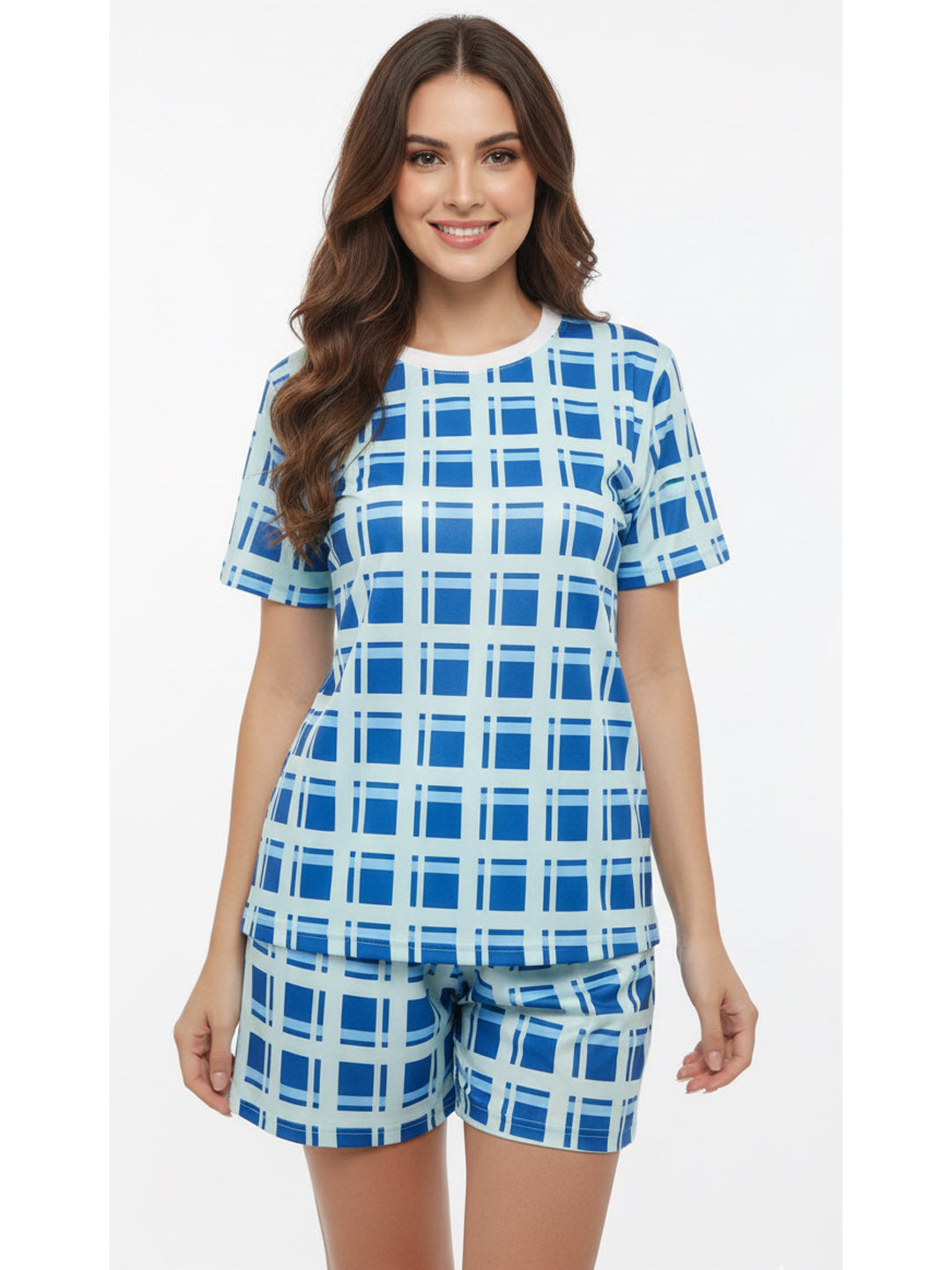 Blue Check Print Nightwear