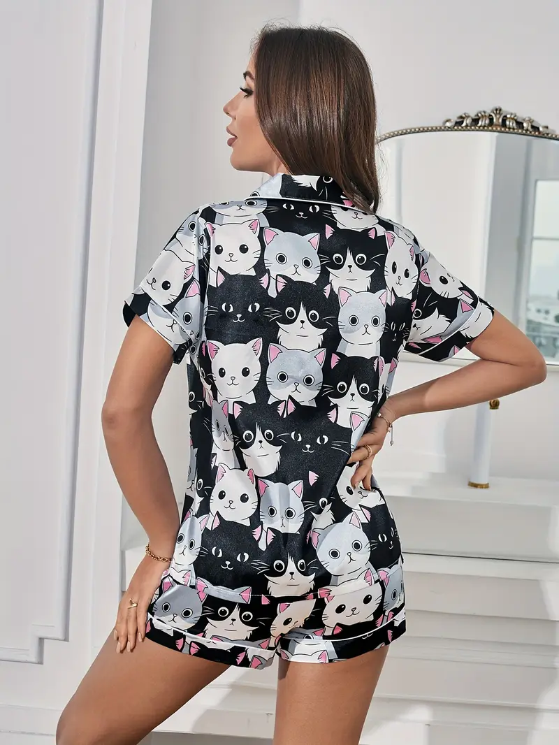 Adorable Cat Faces Print Night Suit