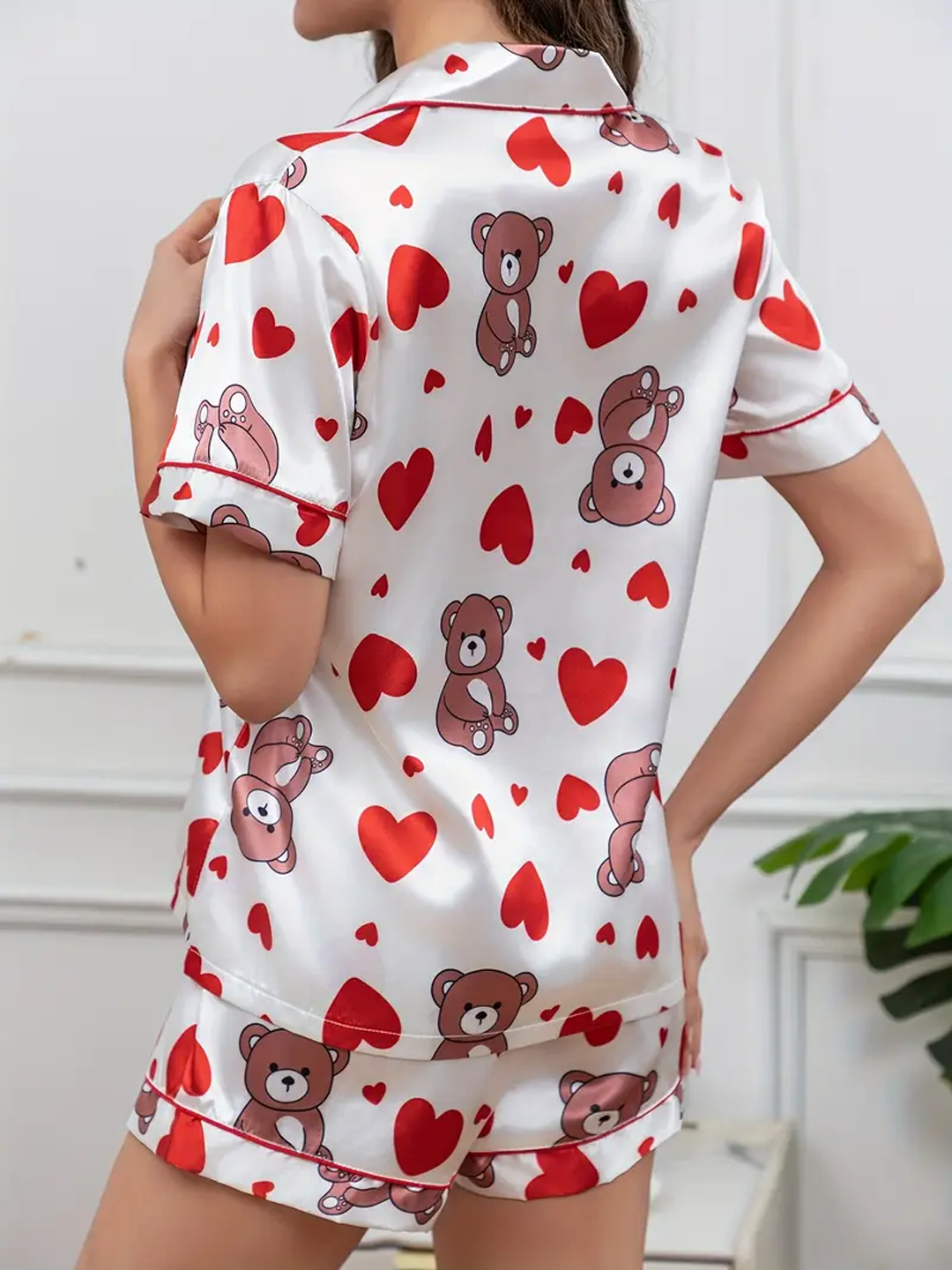 Bear & Heart Print Night Suit