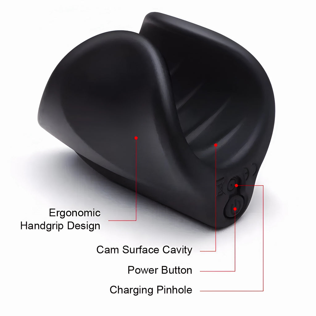 Black silicone men’s stroker with spiral textured design